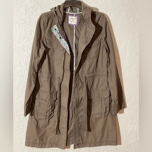 Old Navy Mid Length Chore Zip Up Barn Coat Unlined Hooded Cinch Waist Size Med